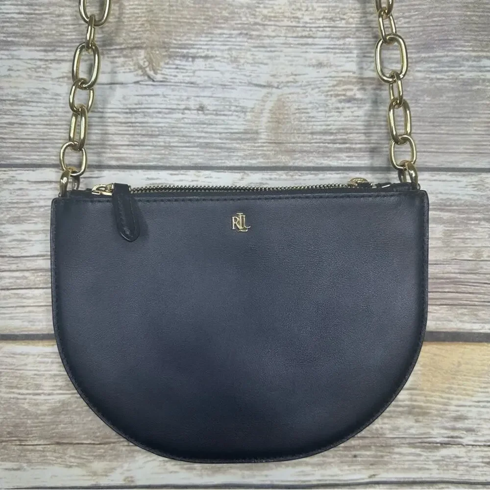 Lauren Ralph Lauren Smooth Leather Sutton Crossbody black gold chain